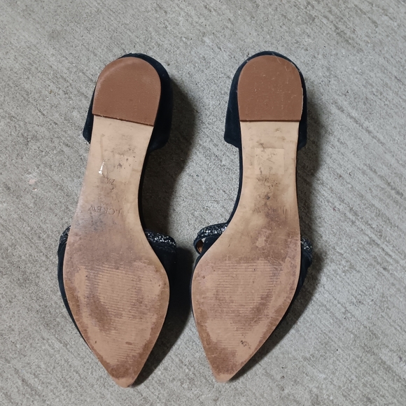 J. Crew Black Suede D'Orsay Flats with Glitter Bow Sz.7.5 - Picture 9 of 9